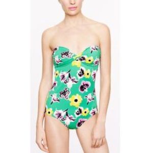 J Crew one piece green floral bandeau swimsuit Sz 4